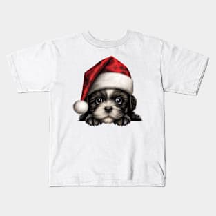 Christmas Peeking Puppy Kids T-Shirt